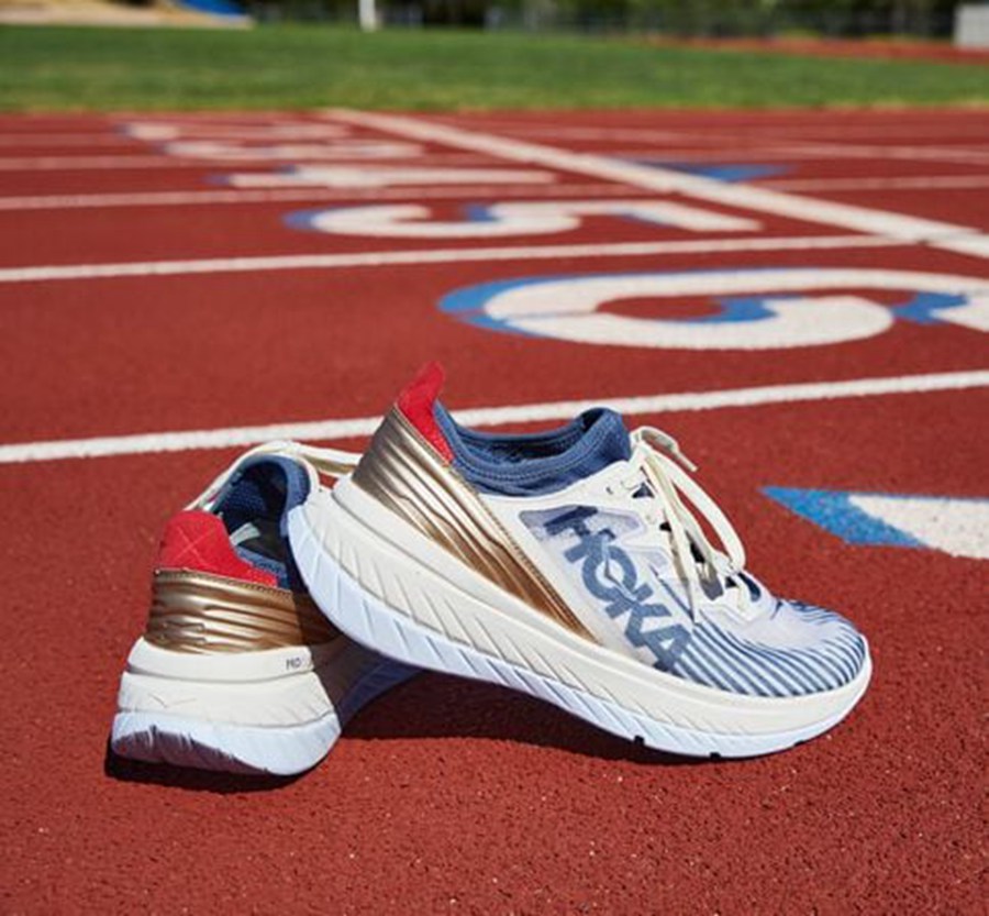 Running Shoes Mens - Hoka One One Carbon X-SPE - White/Blue - ROXMWUQ-93